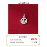 S925 Silver Distressed Wang Round Card Pendant Charms for DIY Bracelet Accessory