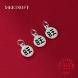 S925 Silver Distressed Wang Round Card Pendant Charms for DIY Bracelet Accessory
