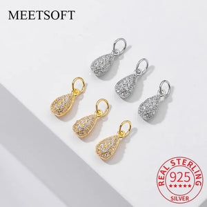 S925 Water Drop Zircon Charms DIY Necklace Accessory