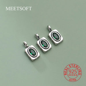 925 Sterling Silver Zircon Square Pendant Charm for DIY Making