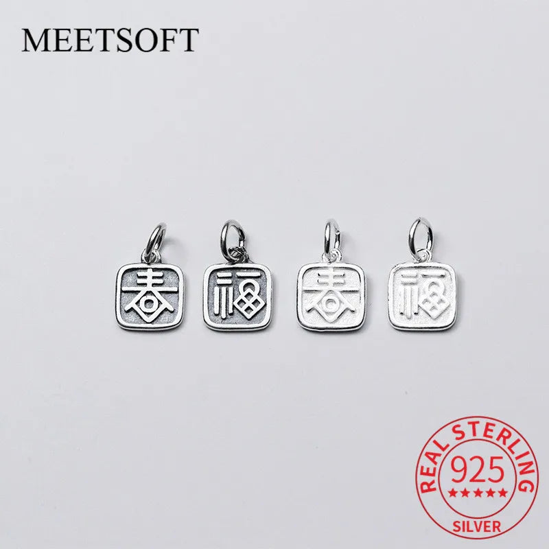 925 Sterling Silver Chinese Character DIY Findings for Necklace Bracelet
