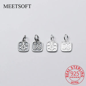 925 Sterling Silver Chinese Character DIY Findings for Necklace Bracelet