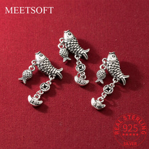 925 Sterling Silver Coin Ingot Koi Bent Pipe Fish Tube Charms DIY Necklace
