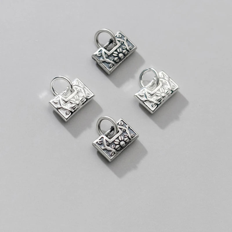 925 Sterling Silver Matte Flower Lock Charms for DIY Necklace