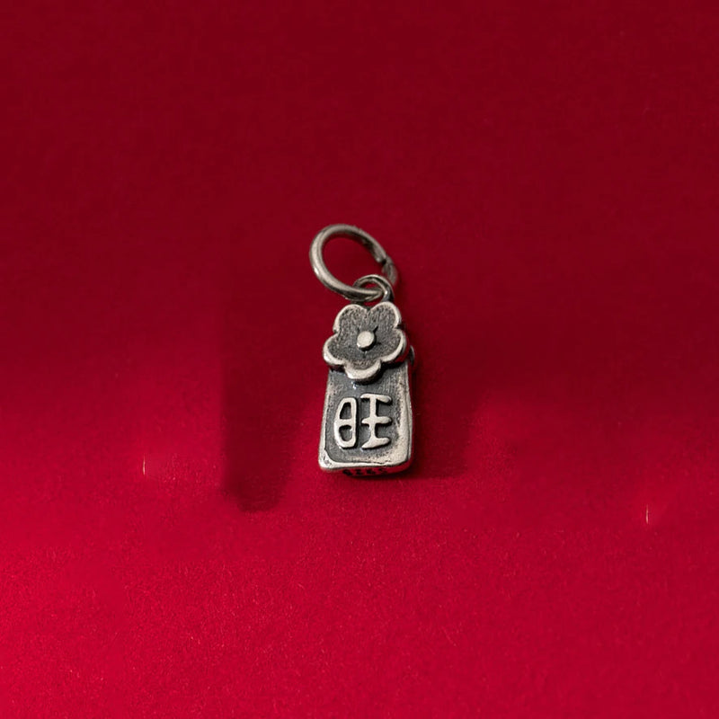 925 Silver Retro Flower Pattern Pendant Charm for DIY Making Supplies
