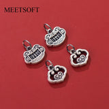 Vintage 999 Silver Distressed Clouds Longevity Lock Pendant Necklace