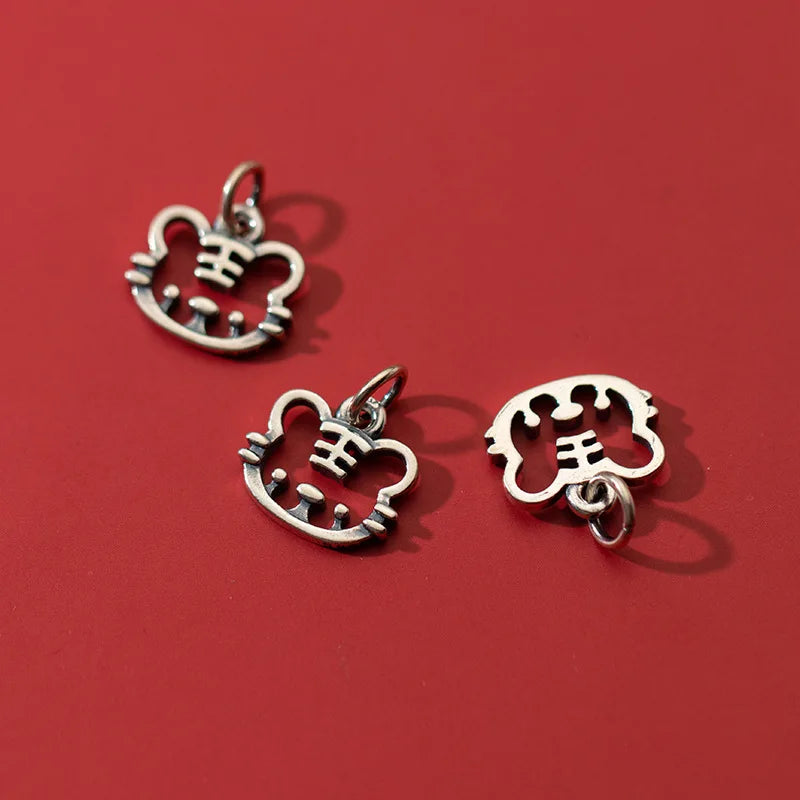 Vintage S925 Silver Hollow Tiger Baby Charms for DIY Animal Year Person Fine Acc