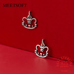 Vintage S925 Silver Hollow Tiger Baby Charms for DIY Animal Year Person Fine Acc