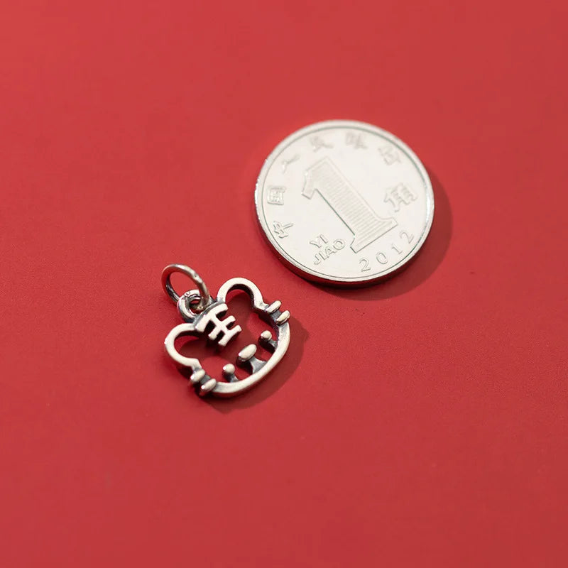 Vintage S925 Silver Hollow Tiger Baby Charms for DIY Animal Year Person Fine Acc
