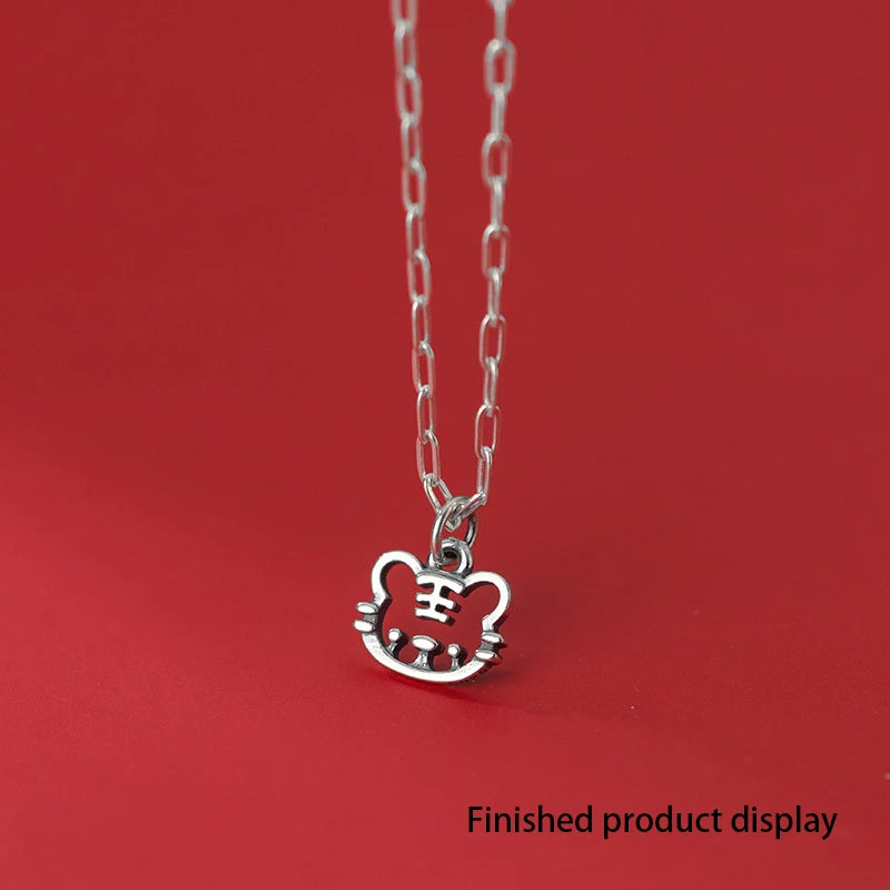Vintage S925 Silver Hollow Tiger Baby Charms for DIY Animal Year Person Fine Acc