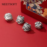 Vintage S925 Silver Lion Head Spacer Beads DIY Making Charms