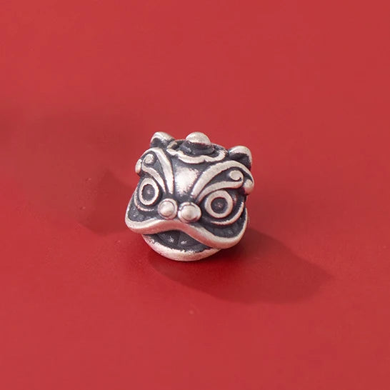 Vintage S925 Silver Lion Head Spacer Beads DIY Making Charms