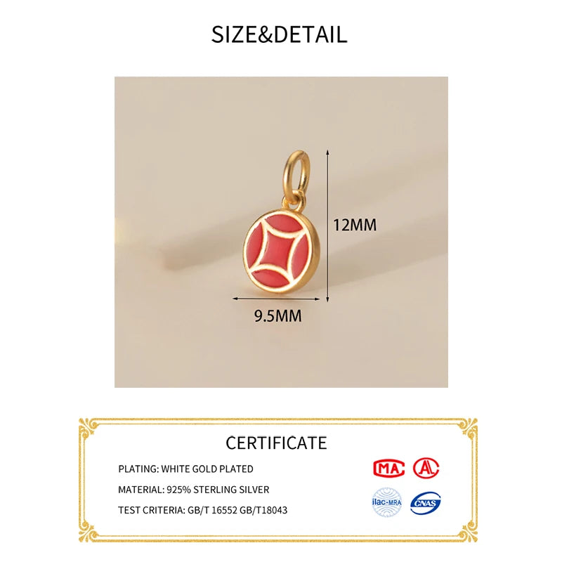 S925 Silver Geometric Round 18K Pendant Necklace Charms