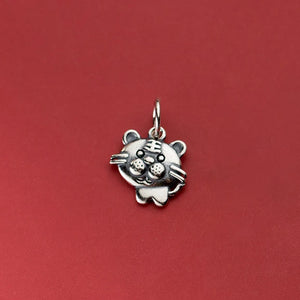 Vintage S925 Sterling Silver Zodiac Tiger Pendant Charms DIY Making Supplies