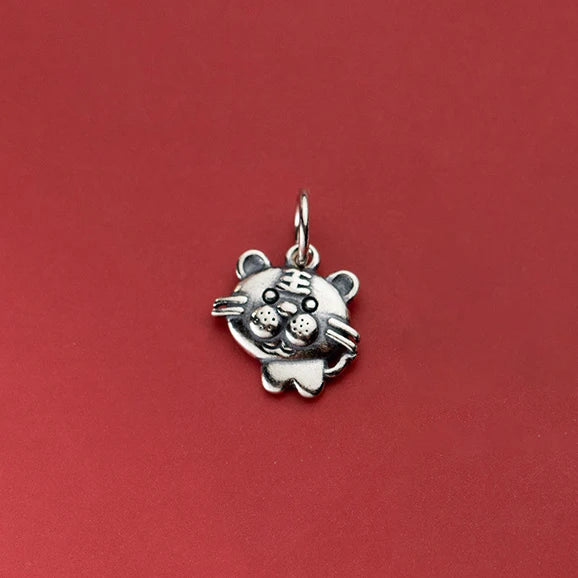 Vintage S925 Sterling Silver Zodiac Tiger Pendant Charms DIY Making Supplies