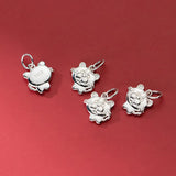 Vintage S925 Sterling Silver Zodiac Tiger Pendant Charms DIY Making Supplies