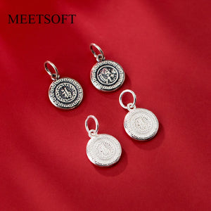 Vintage S925 Sterling Silver Lucky Round Pendant Charms for DIY