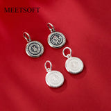Vintage S925 Sterling Silver Lucky Round Pendant Charms for DIY