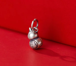 Vintage S925 Sterling Silver Frosted Blessing Gourd Pendant DIY Charms