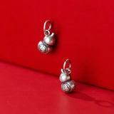 Vintage S925 Sterling Silver Frosted Blessing Gourd Pendant DIY Charms