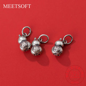 Vintage S925 Sterling Silver Frosted Blessing Gourd Pendant DIY Charms