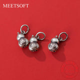 Vintage S925 Sterling Silver Frosted Blessing Gourd Pendant DIY Charms