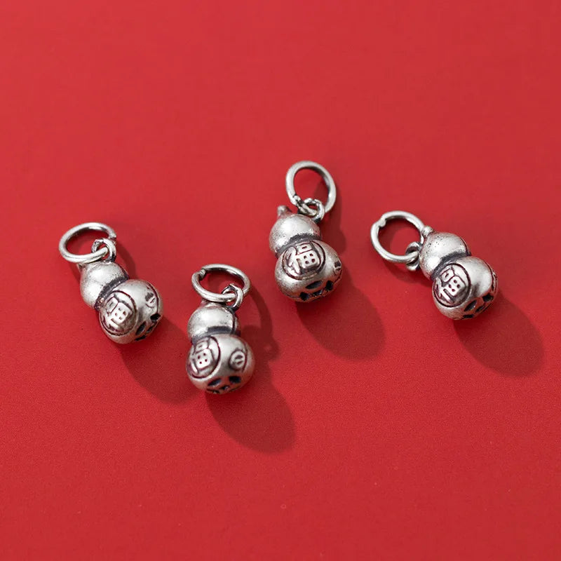 Vintage S925 Sterling Silver Frosted Blessing Gourd Pendant DIY Charms
