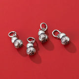 Vintage S925 Sterling Silver Frosted Blessing Gourd Pendant DIY Charms