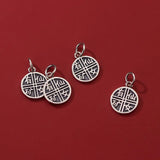 Vintage S925 Sterling Silver Round Cards Pendant Charms DIY Fine Accessories