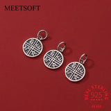 Vintage S925 Sterling Silver Round Cards Pendant Charms DIY Fine Accessories