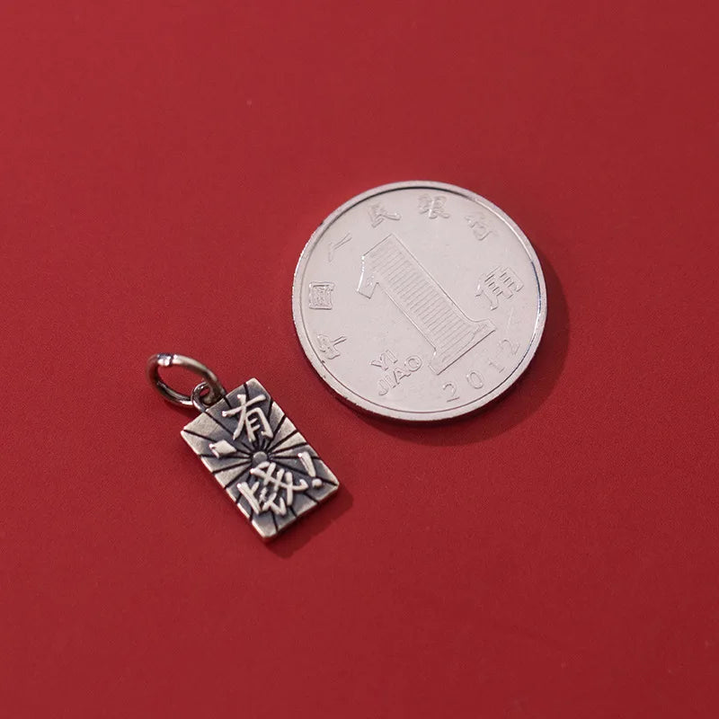 Vintage S925 Sterling Silver Charms Rich Money Double-sided Plate DIY Fine Drop