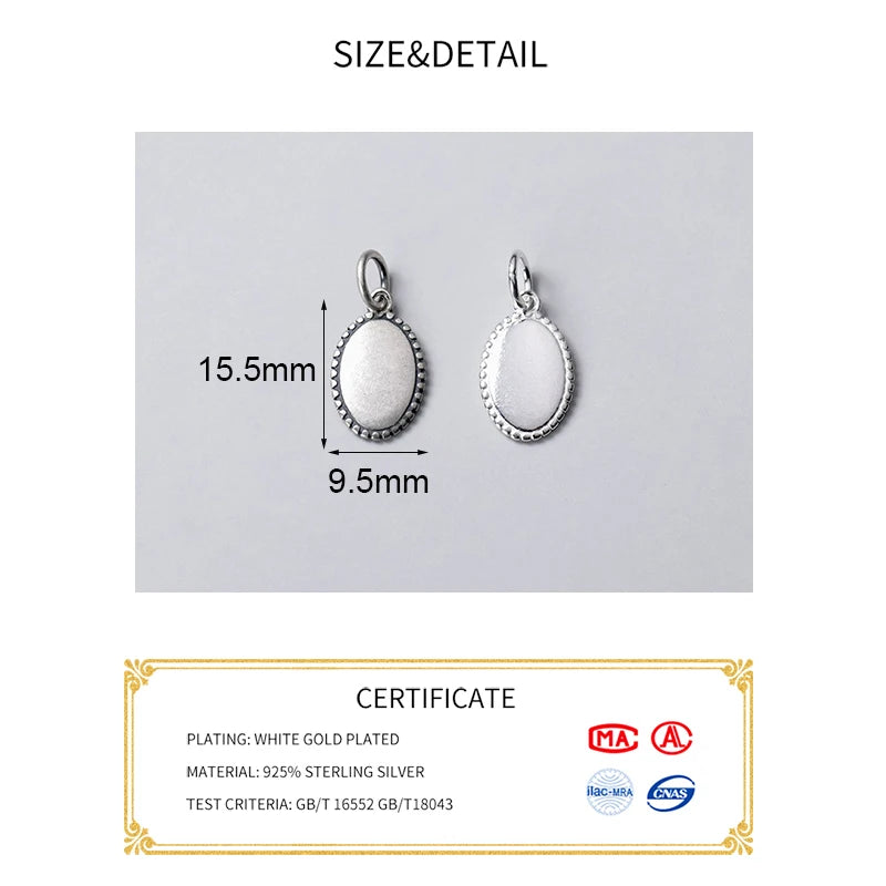 Vintage S925 Sterling Thai Silver Oval Charms for DIY Necklace Bracelet