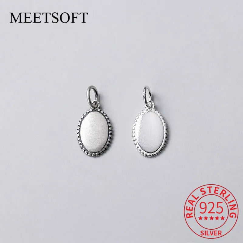 Vintage S925 Sterling Thai Silver Oval Charms for DIY Necklace Bracelet