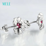 Natural Garnet Silver Earring, Lovely Flower Design, Birthday Gift