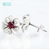 Natural Garnet Silver Earring, Lovely Flower Design, Birthday Gift
