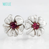Natural Garnet Silver Earring, Lovely Flower Design, Birthday Gift
