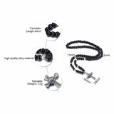 Men Carnelian Stone Rosary Bead Necklace Cross Crucifix Catholic