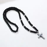 Men Carnelian Stone Rosary Bead Necklace Cross Crucifix Catholic