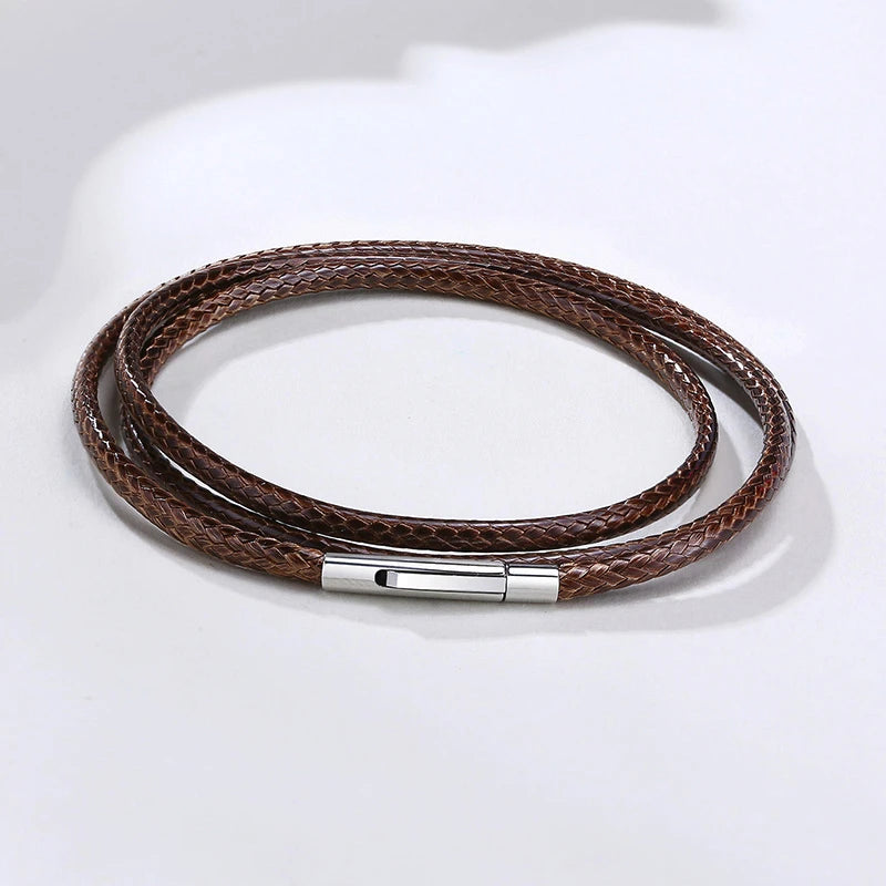 Men's Leather Necklaces Braided Chain 2MM 3MM Male Jewelry 16 and 30 Inch