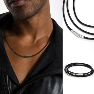 Men's Leather Necklaces Braided Chain 2MM 3MM Male Jewelry 16 and 30 Inch