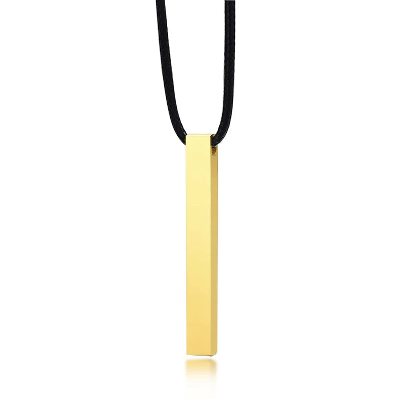Men Square Bar Pendant Leather Necklace Engraving