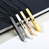 Men Square Bar Pendant Leather Necklace Engraving