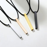 Men Square Bar Pendant Leather Necklace Engraving
