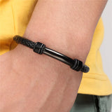 Men Stainless Steel Leather Bracelet Magnetic Bangle