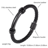 Men Stainless Steel Leather Bracelet Magnetic Bangle