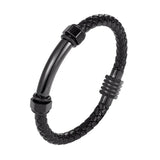 Men Stainless Steel Leather Bracelet Magnetic Bangle