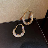 MENGJIQIA Geometric Oval Circle Hoop Earrings Zircon Brincos
