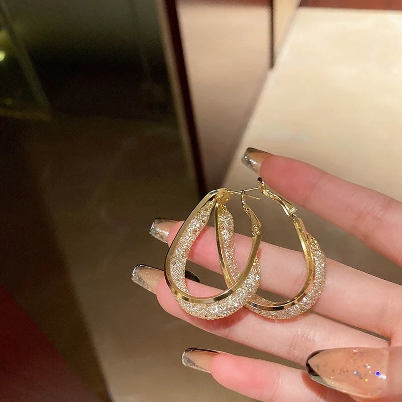 MENGJIQIA Geometric Oval Circle Hoop Earrings Zircon Brincos