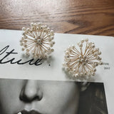 Vintage Pearl Fireworks Flower Stud Earrings for Women Party Jewelry