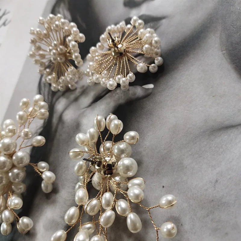 Vintage Pearl Fireworks Flower Stud Earrings for Women Party Jewelry